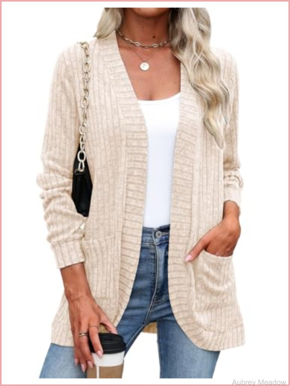 Women's Lightweight Knit Open Front Long Sleeve Cardigan Sweater with Pockets
